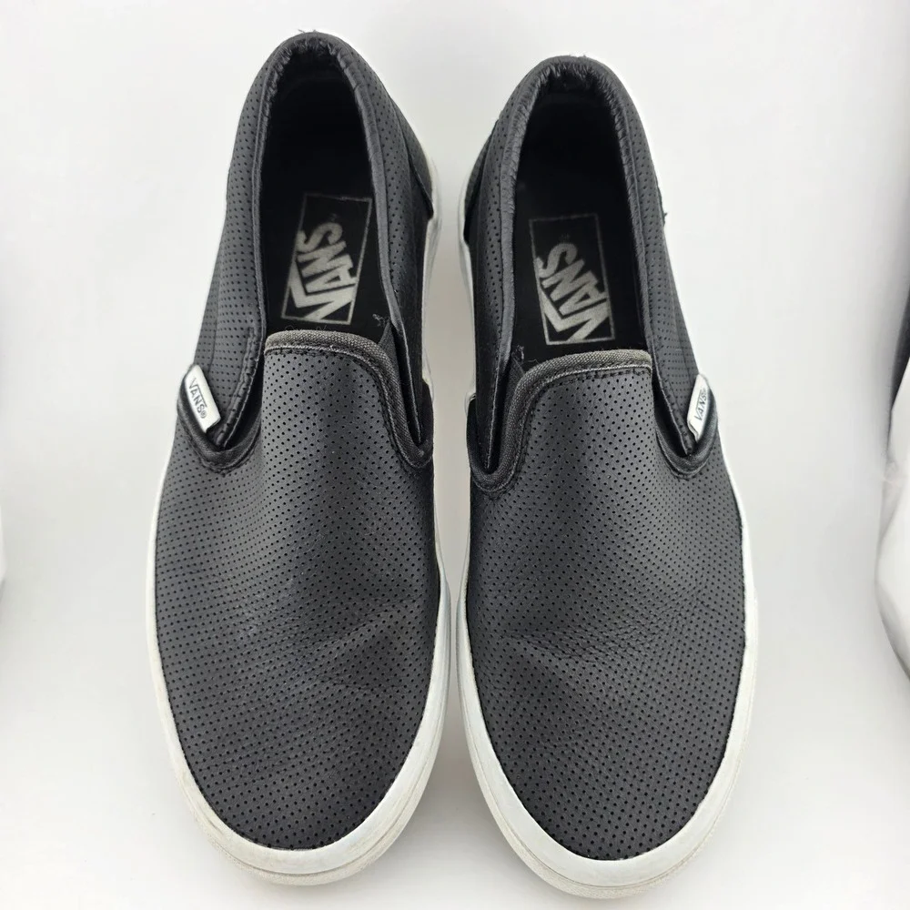 Vans Classic Slip-On Perforated Leather Sneakers Mens 5.5 Womens 7 Black Fair